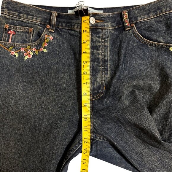 Gap Vintage 2002 Boot Cut Jeans Embroidery Flowers Mushroom Button Fly Size 14R - Picture 15 of 16